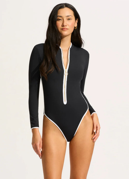 Long Sleeve Zip Front One Piece