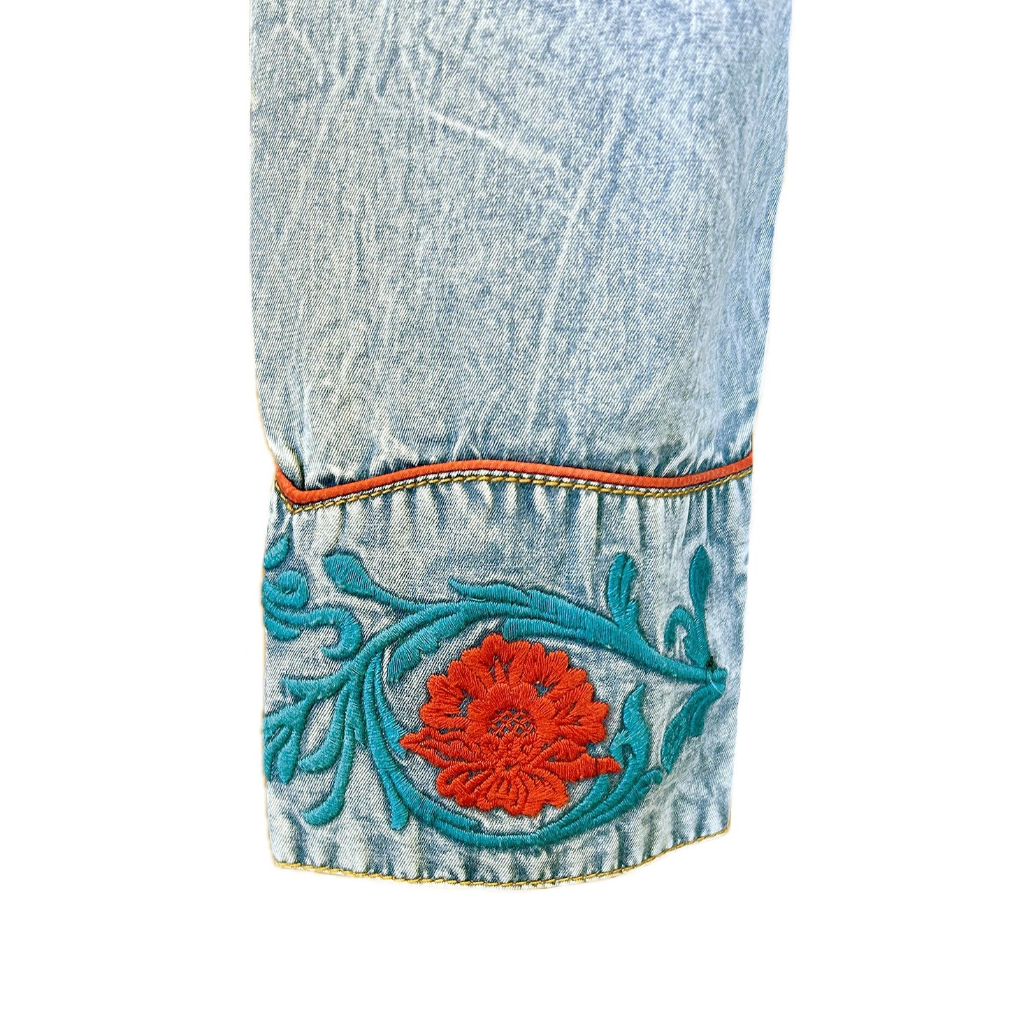 Vintage Denim Bi-Color Floral Embroidered Western Shirt