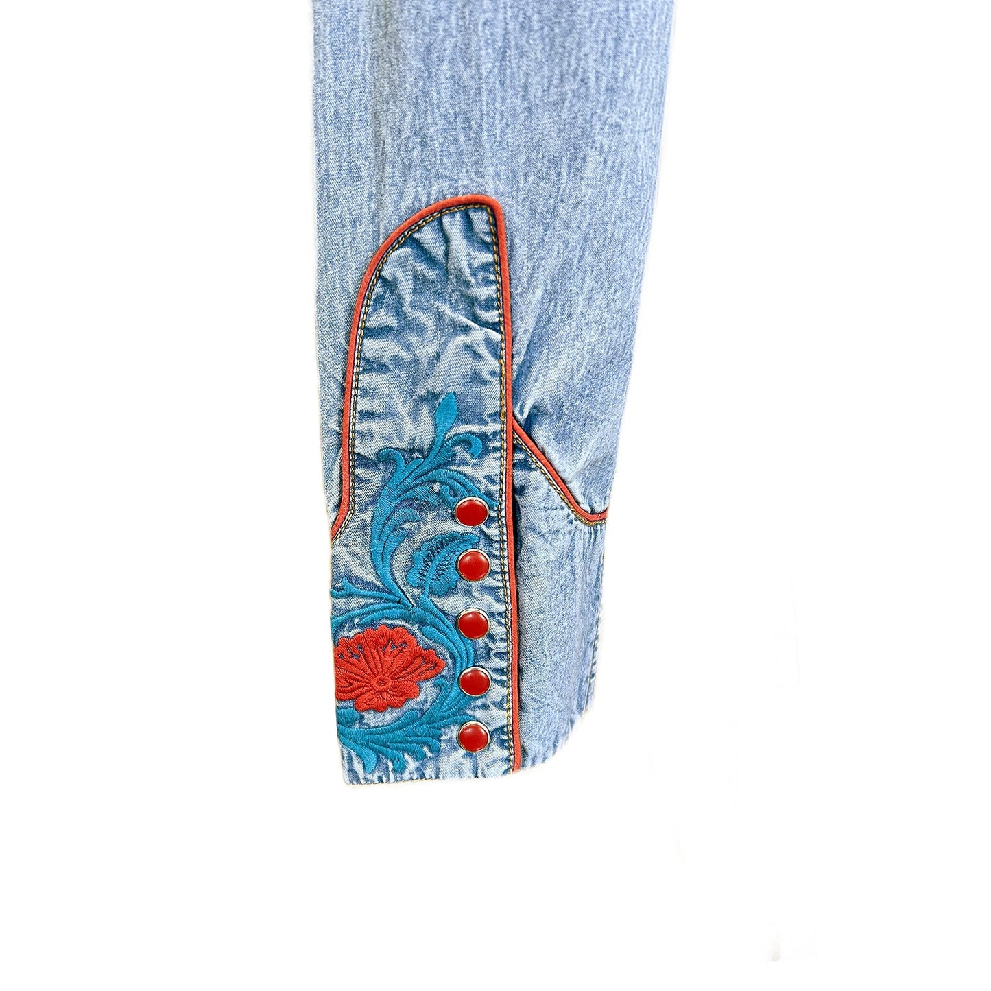 Vintage Denim Bi-Color Floral Embroidered Western Shirt