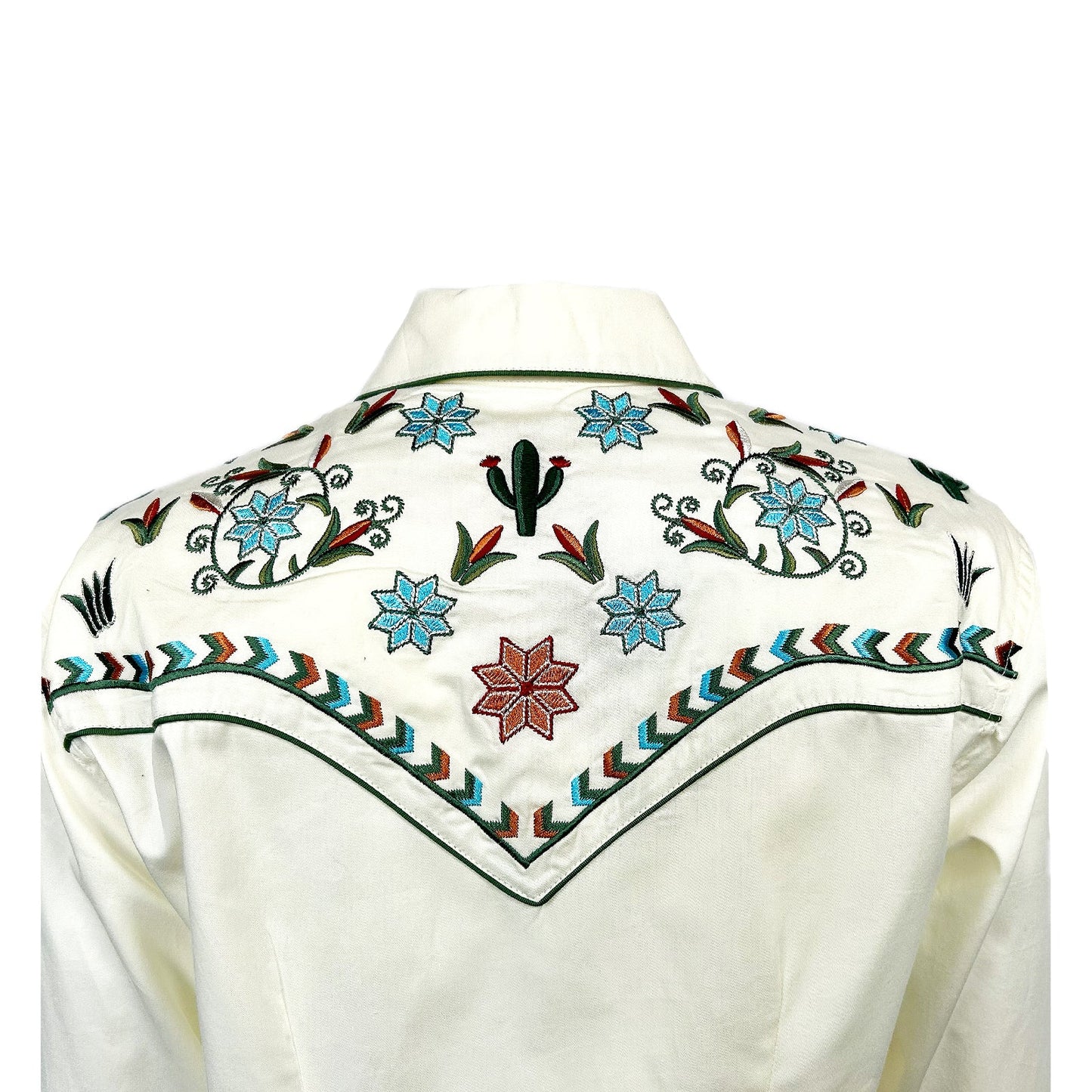 Ivory Agave Cactus Floral Embroidery Western Shirt