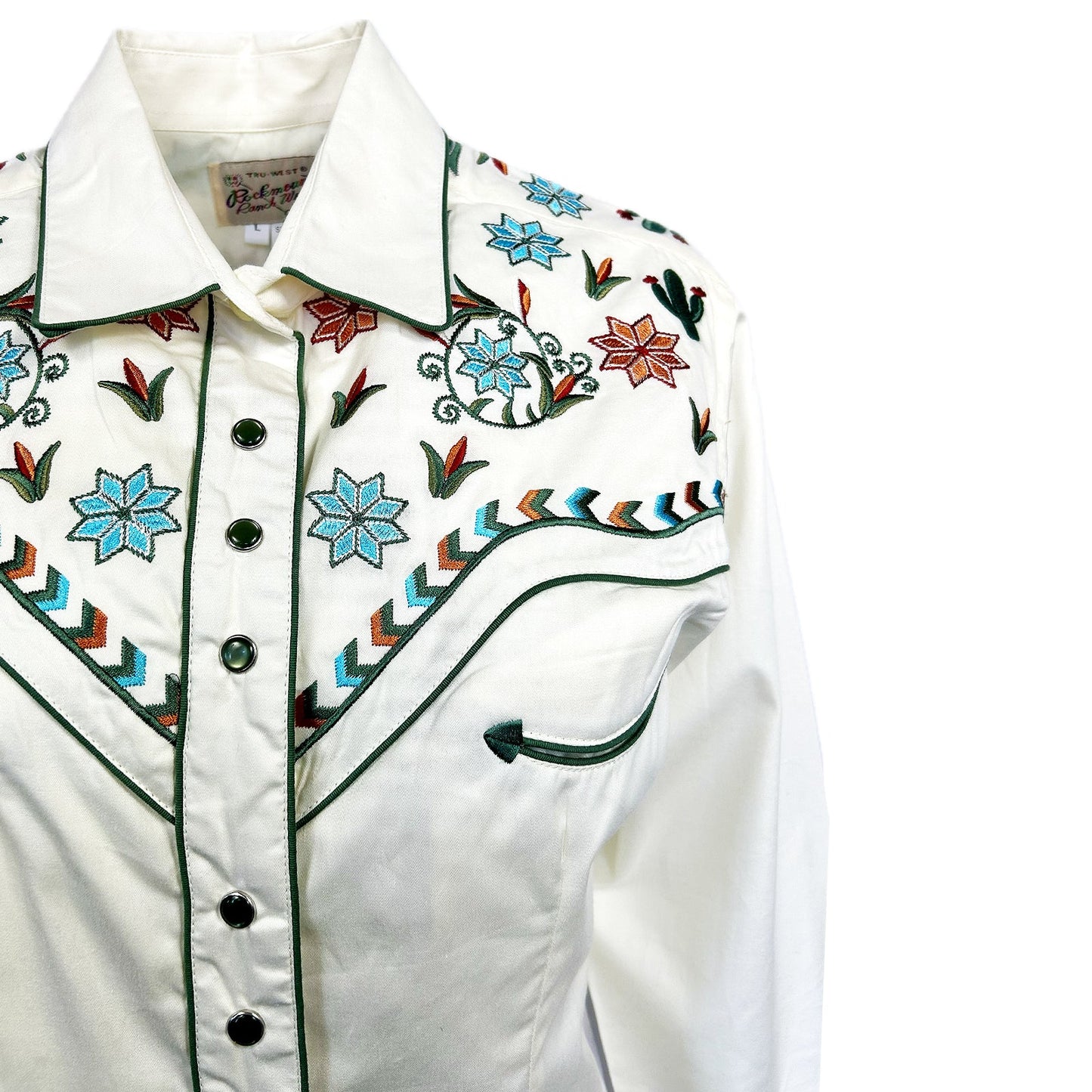 Ivory Agave Cactus Floral Embroidery Western Shirt