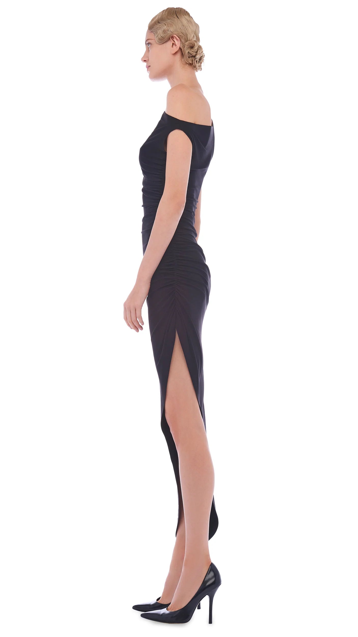 Drop Shoulder Side Drape Gown