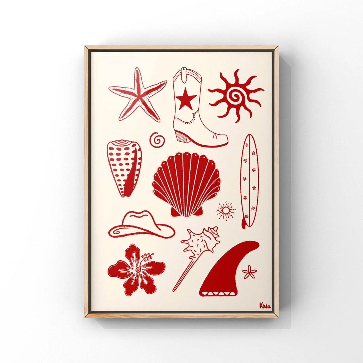 Coastal Cowgirl Cowboy Western Beach Doodles Art Print