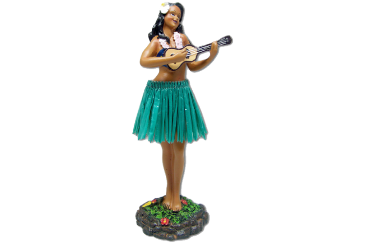 Leilani Girl in Green Skirt with Ukulele Dashboard Doll