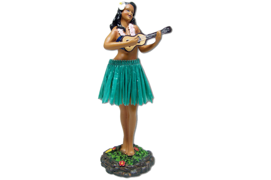 Leilani Girl in Green Skirt with Ukulele Dashboard Doll