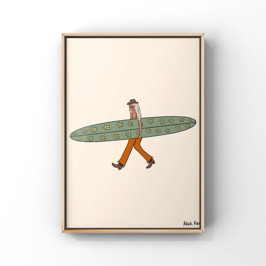 Groovy Cowgirl Surfer Art Print