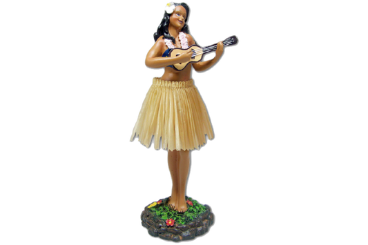 Leilani Girl in Natural Skirt with Ukulele Dashboard Doll