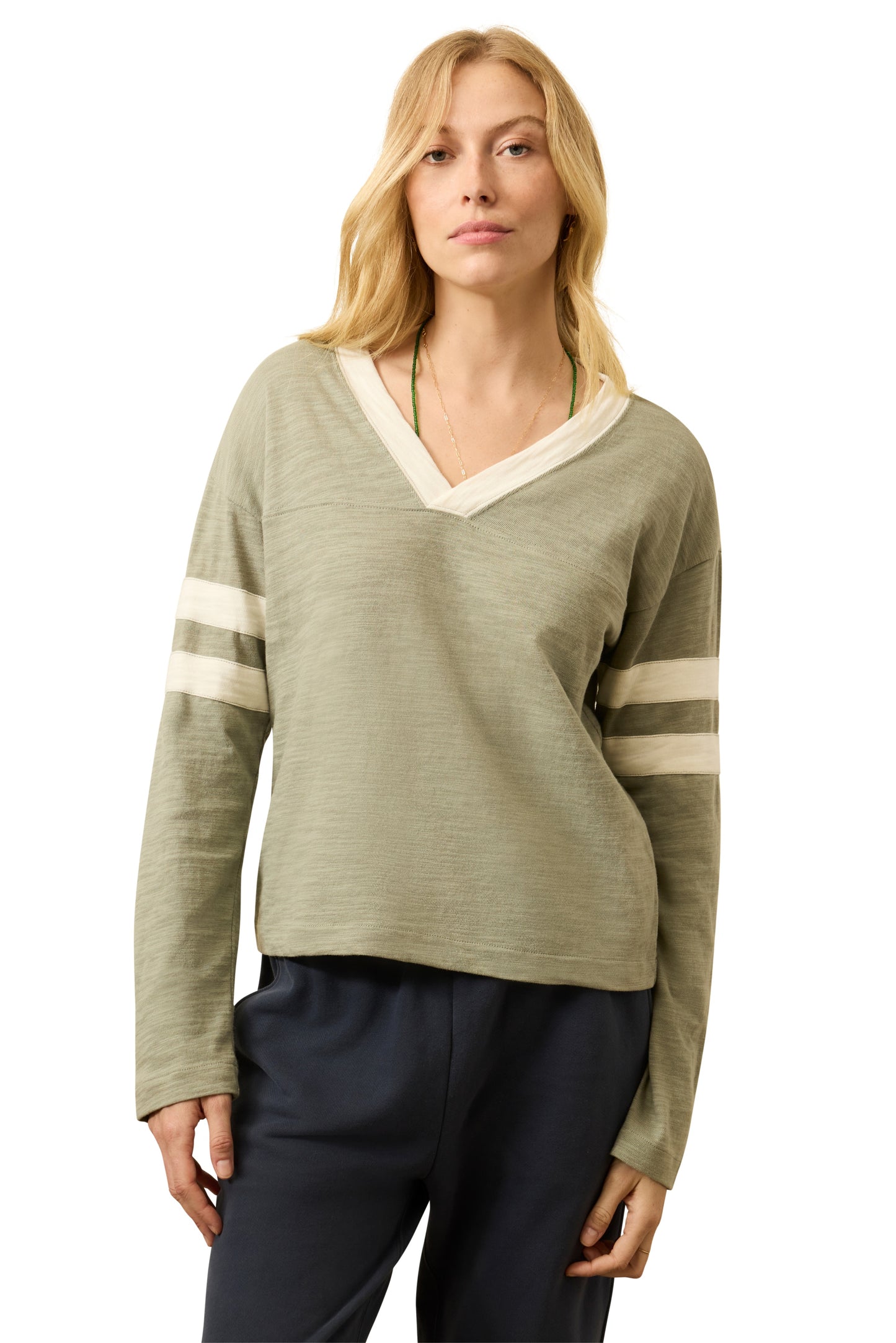 Sunwashed Slub Varsity V Neck