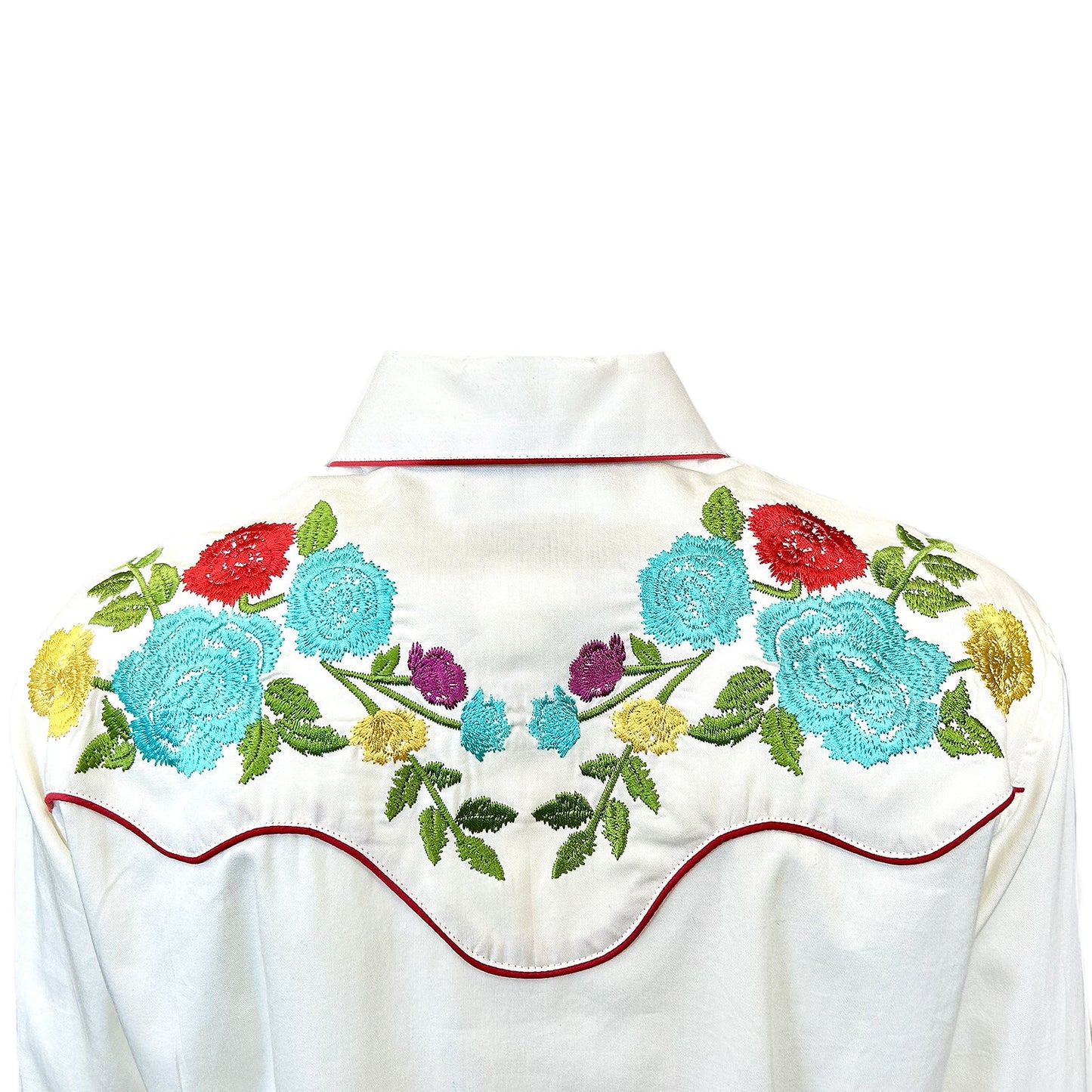 Vintage Ivory Floral Pastel Embroidery Western Shirt