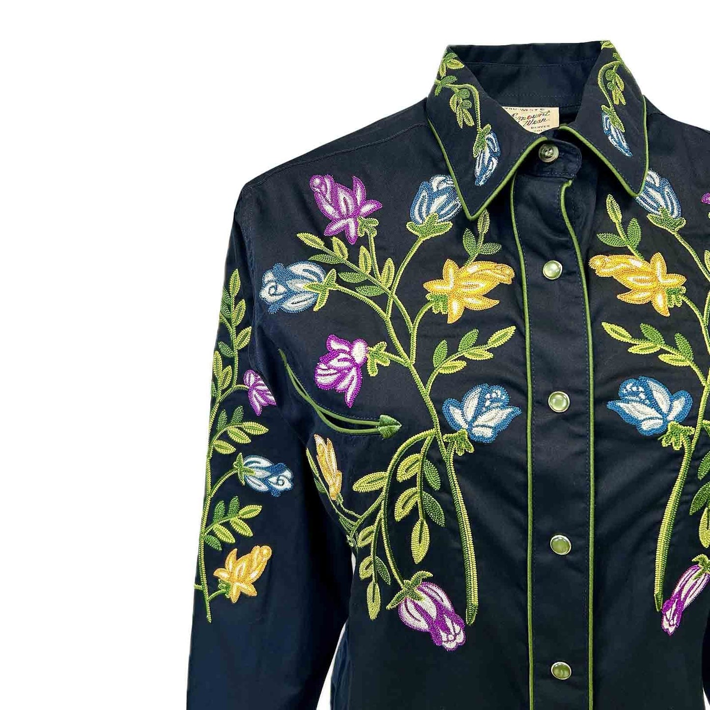 Vintage Navy Floral Crochet Embroidered Western Shirt