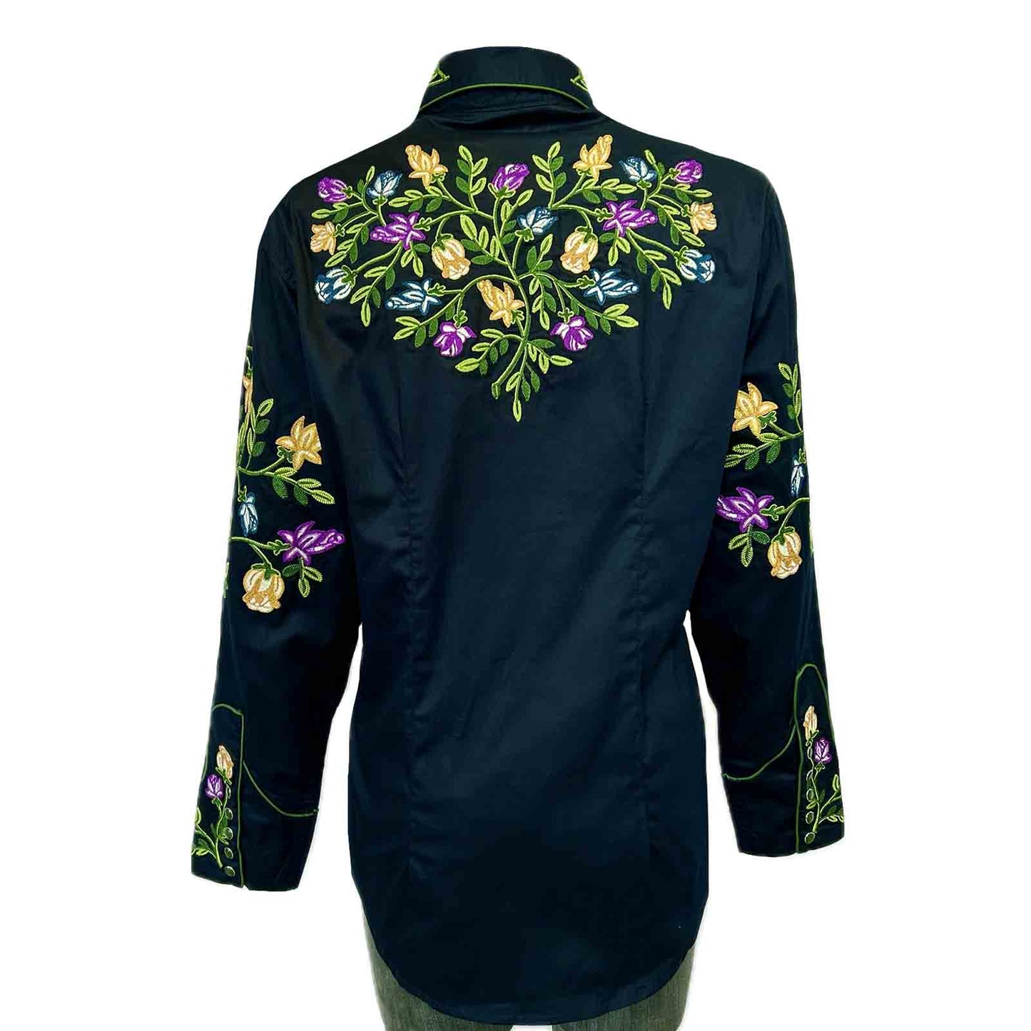 Vintage Navy Floral Crochet Embroidered Western Shirt