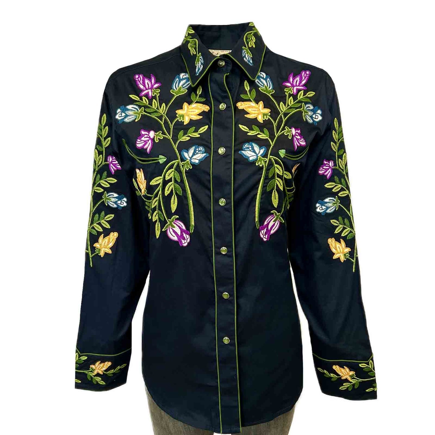 Vintage Navy Floral Crochet Embroidered Western Shirt