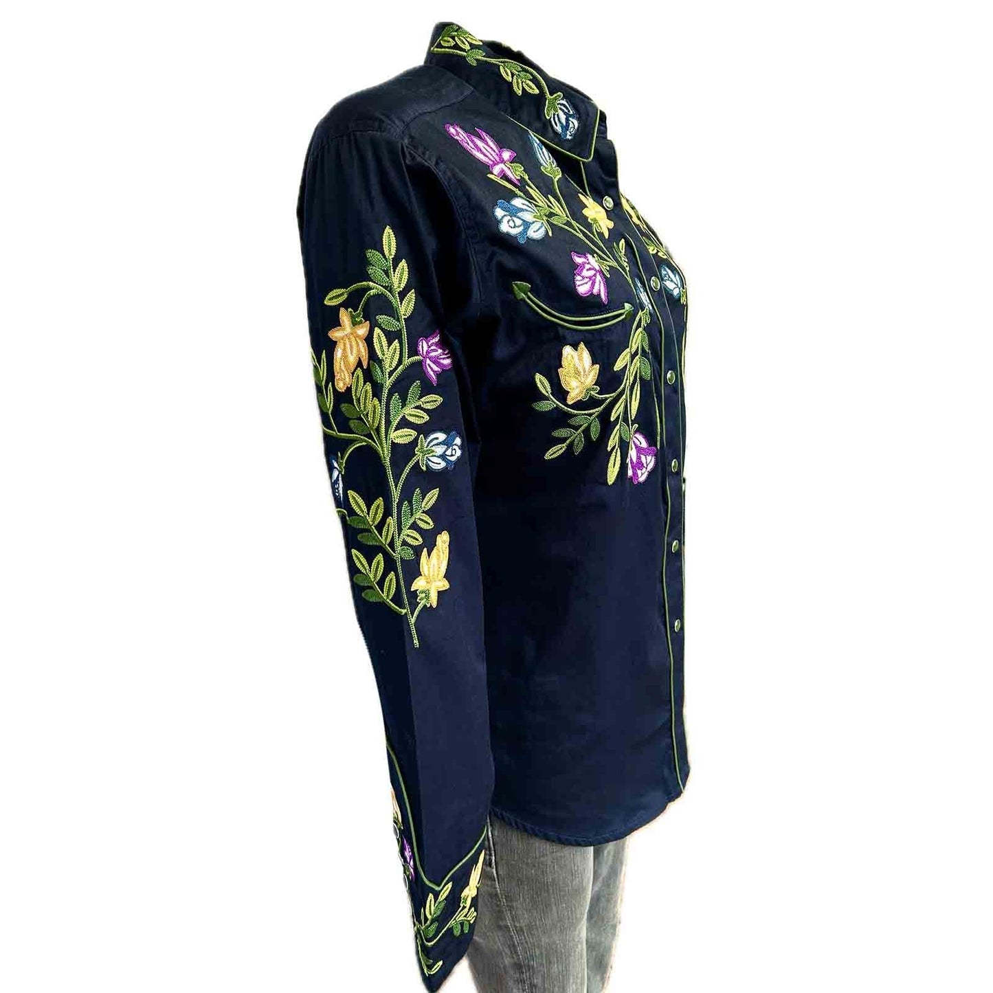 Vintage Navy Floral Crochet Embroidered Western Shirt