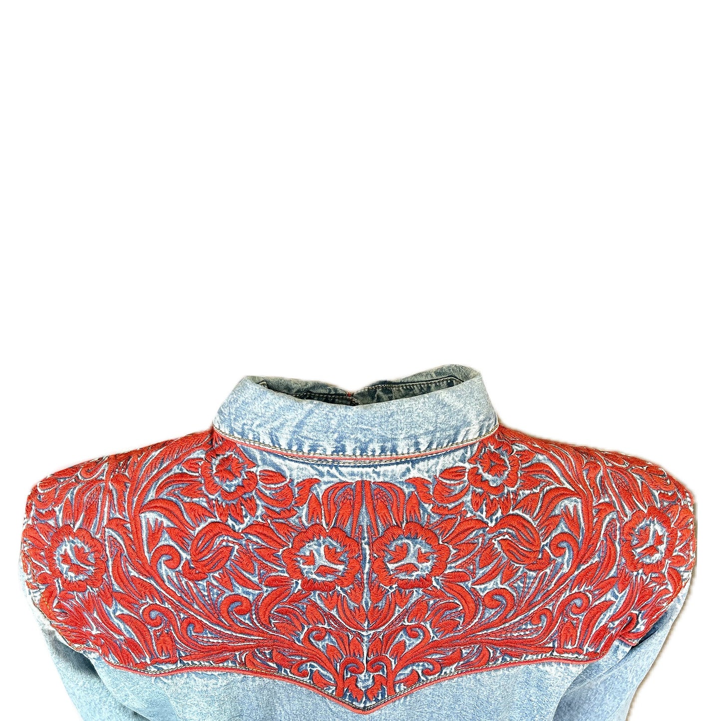 Vintage Tooling Embroidery Denim & Red Western Shirt