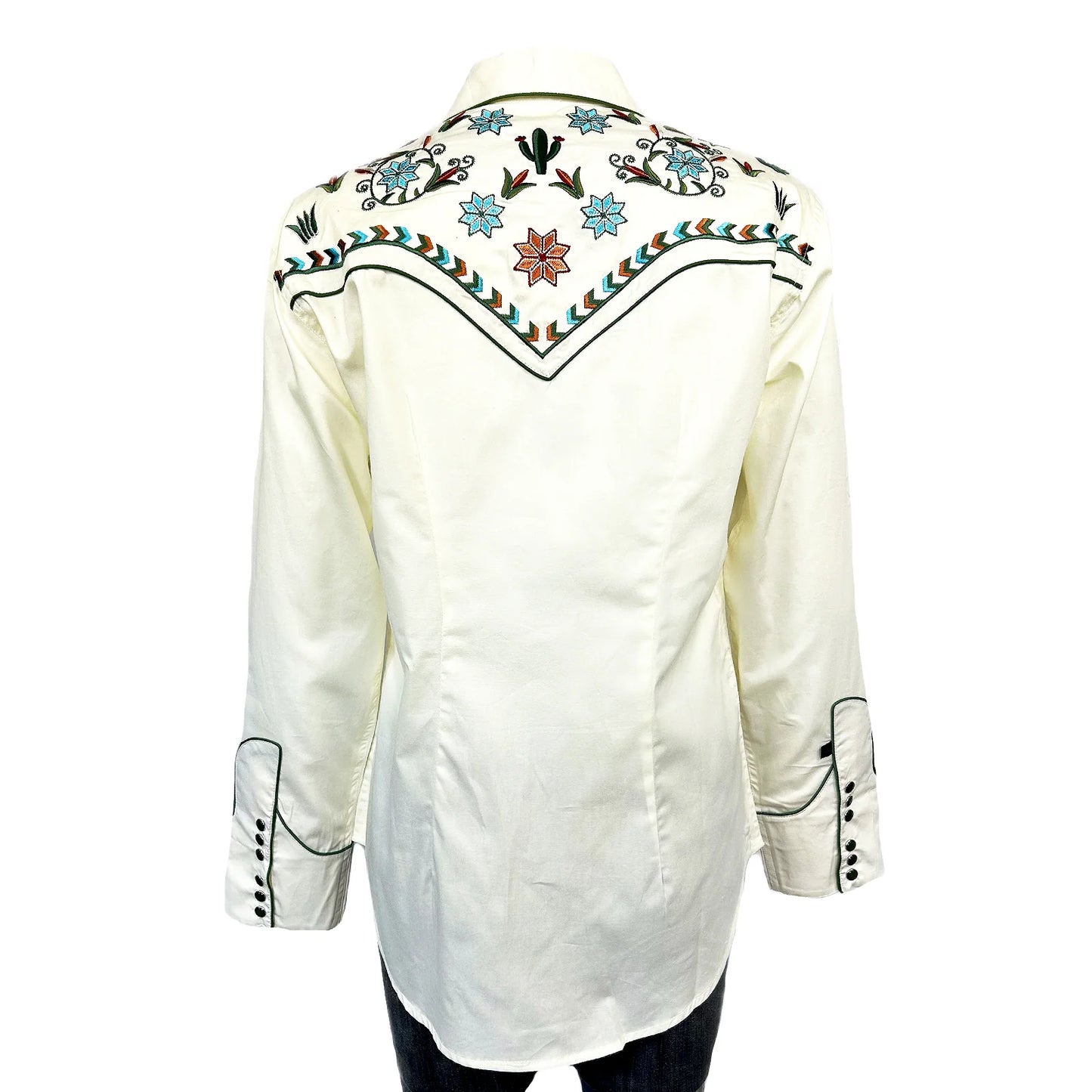 Ivory Agave Cactus Floral Embroidery Western Shirt