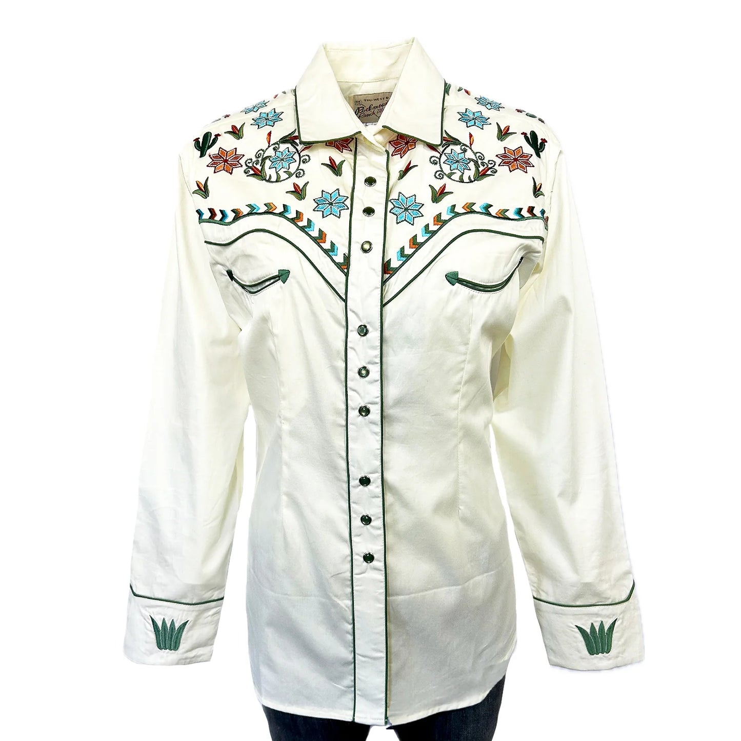 Ivory Agave Cactus Floral Embroidery Western Shirt