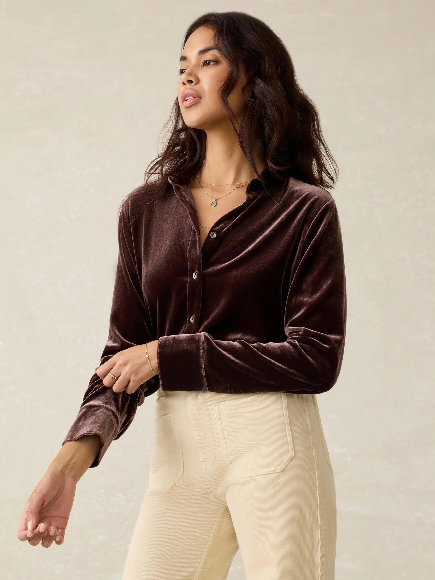 Stretch Silk Velvet Genevieve Shirt