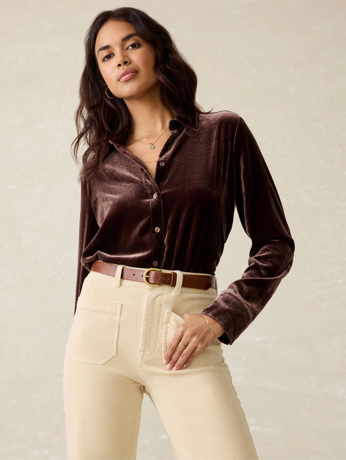 Stretch Silk Velvet Genevieve Shirt