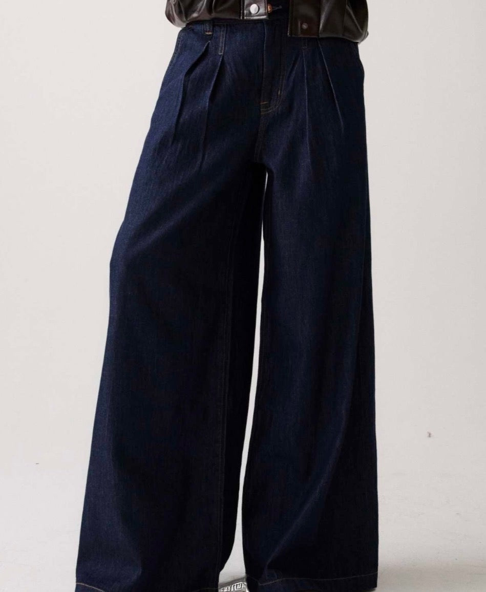 Delphine Pleated Denim Wide Leg