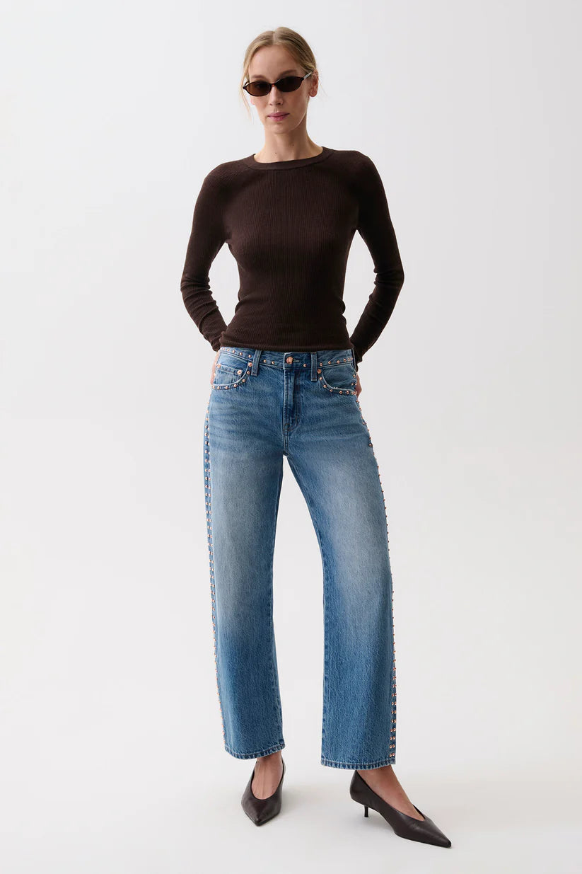 Lexi Mid Rise Bowed Straight - Studded