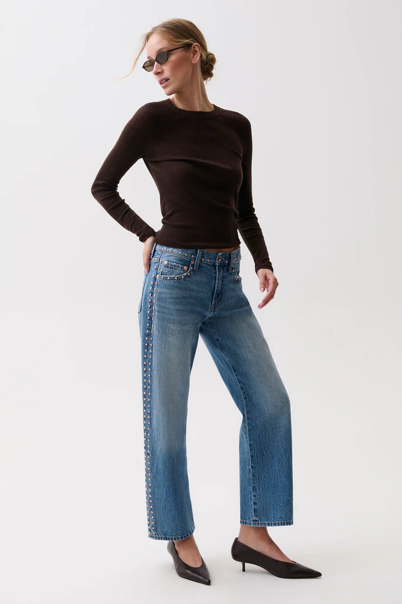 Lexi Mid Rise Bowed Straight - Studded