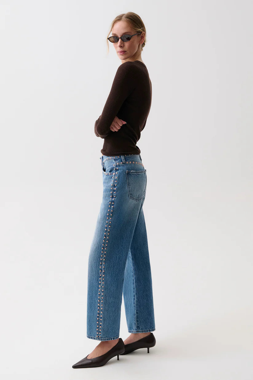Lexi Mid Rise Bowed Straight - Studded