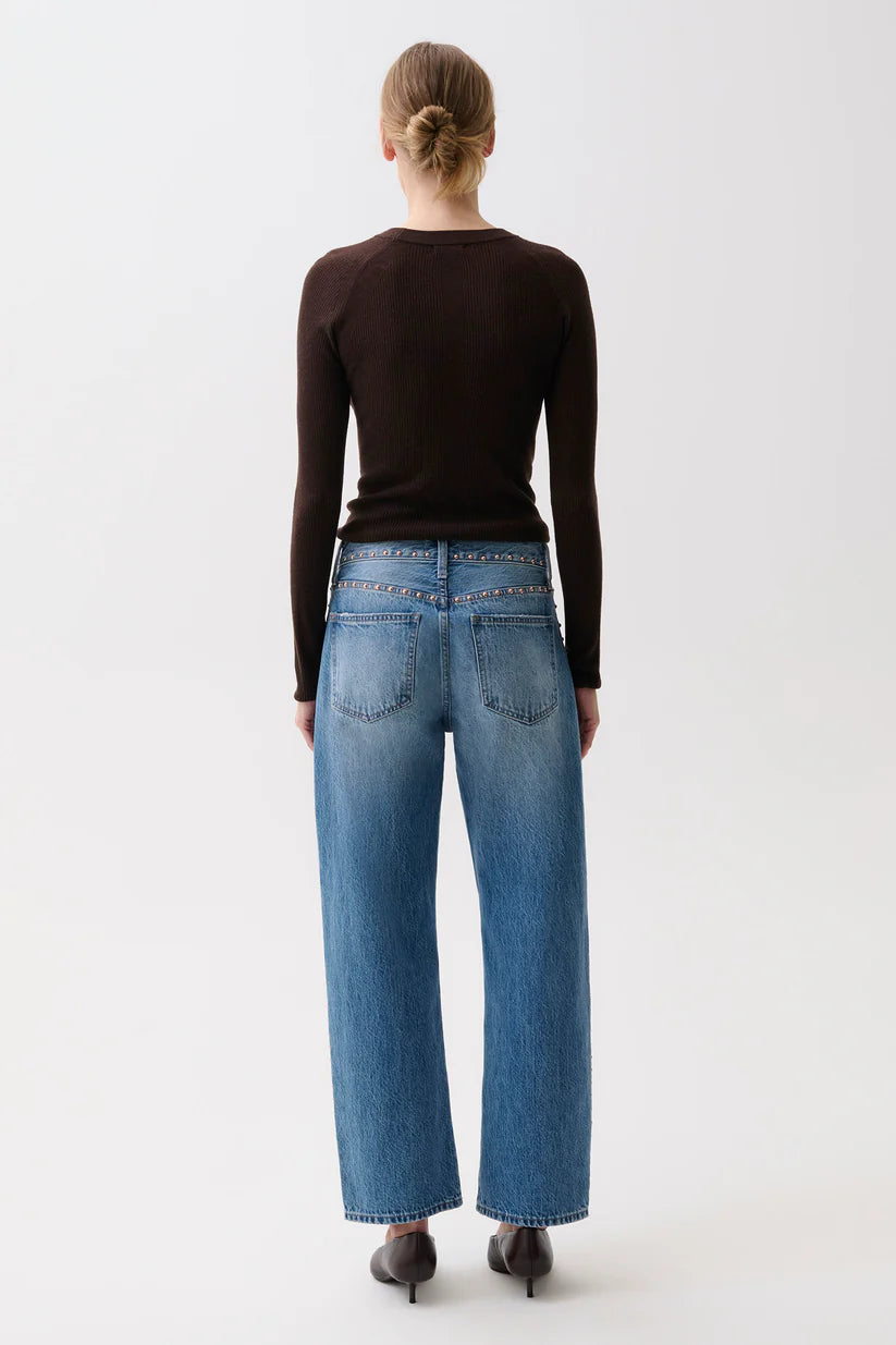 Lexi Mid Rise Bowed Straight - Studded