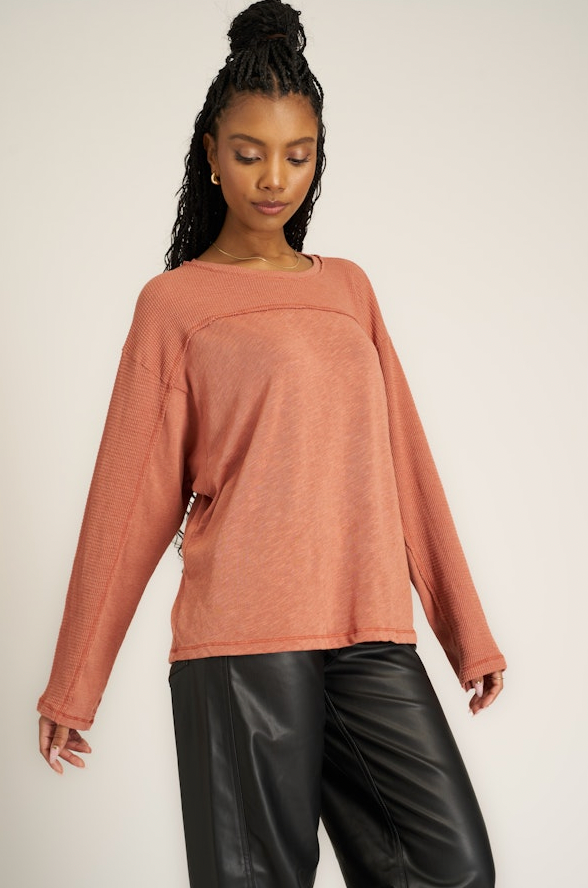 Nena Seamed Textured Long Sleeve Shirt