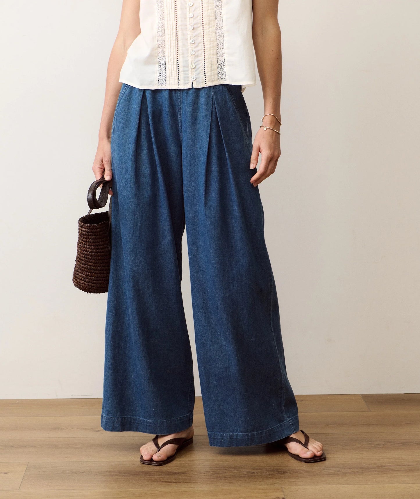 Allison Pleated Wide Leg Denim Trouser