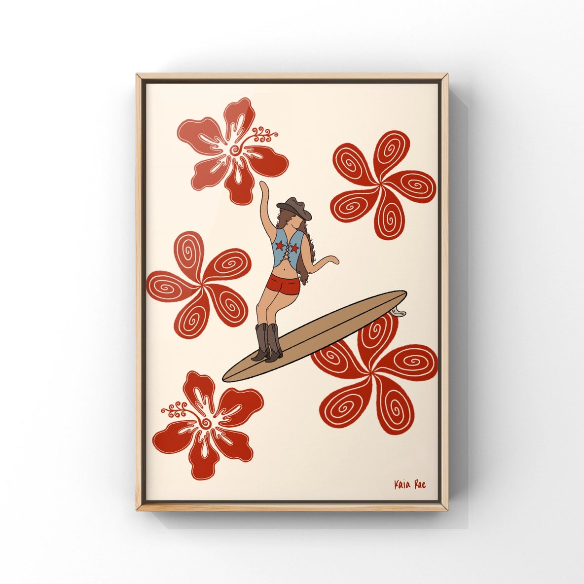 Wave Dancer Surfing Cowgirl Groovy Western Art Print
