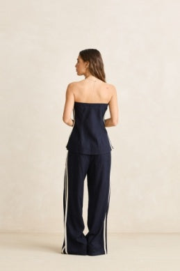 Contrast Linen Strapless Top
