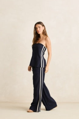 Contrast Linen Strapless Top