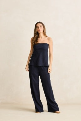 Contrast Linen Strapless Top
