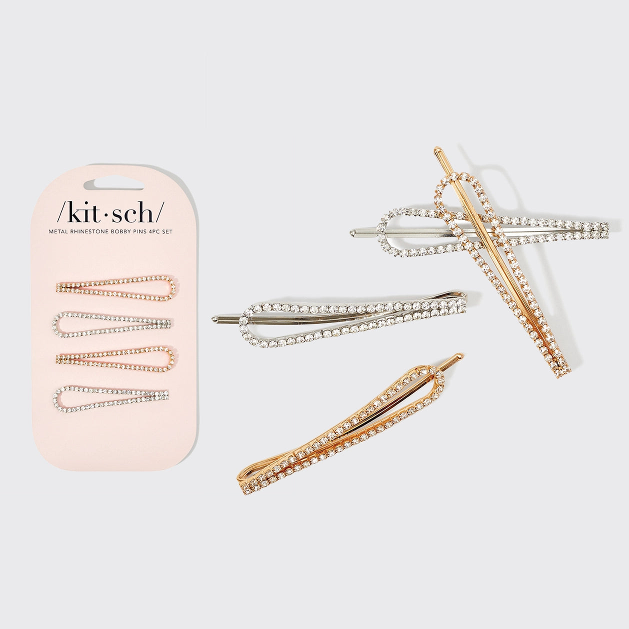 Metal Rhinestone Drop Bobby Pins - 4 Pc Set