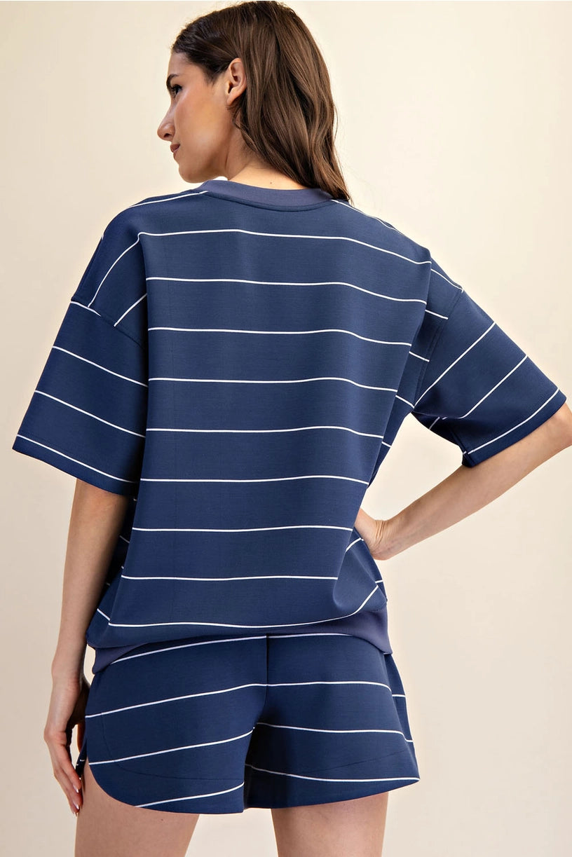 Modal Scuba Stripe Basic Short Sleeve Top