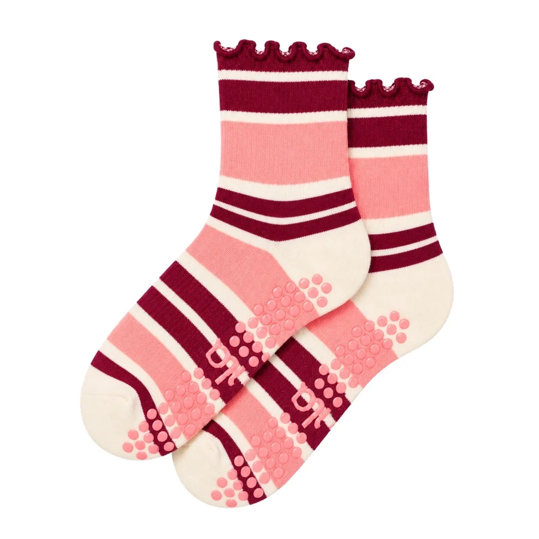 The Raspberry Cream Striped Grip Sock