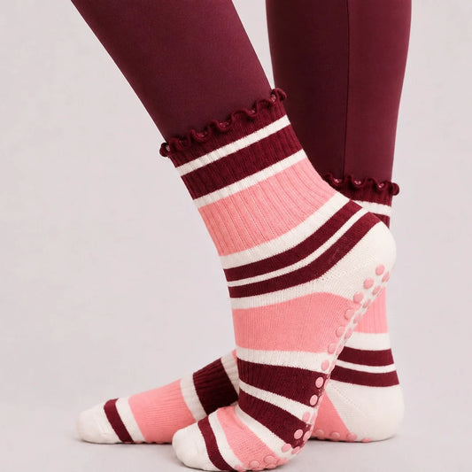 The Raspberry Cream Striped Grip Sock
