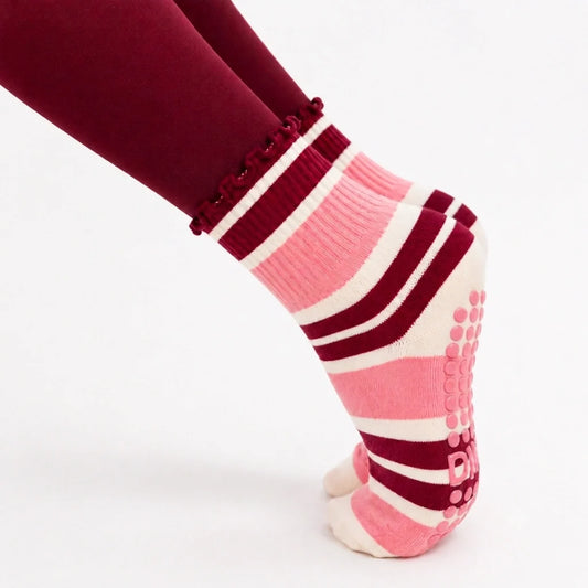 The Raspberry Cream Striped Grip Sock
