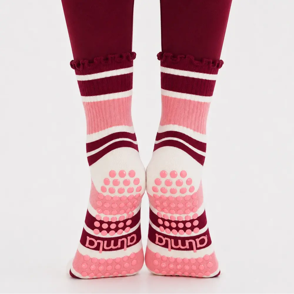 The Raspberry Cream Striped Grip Sock