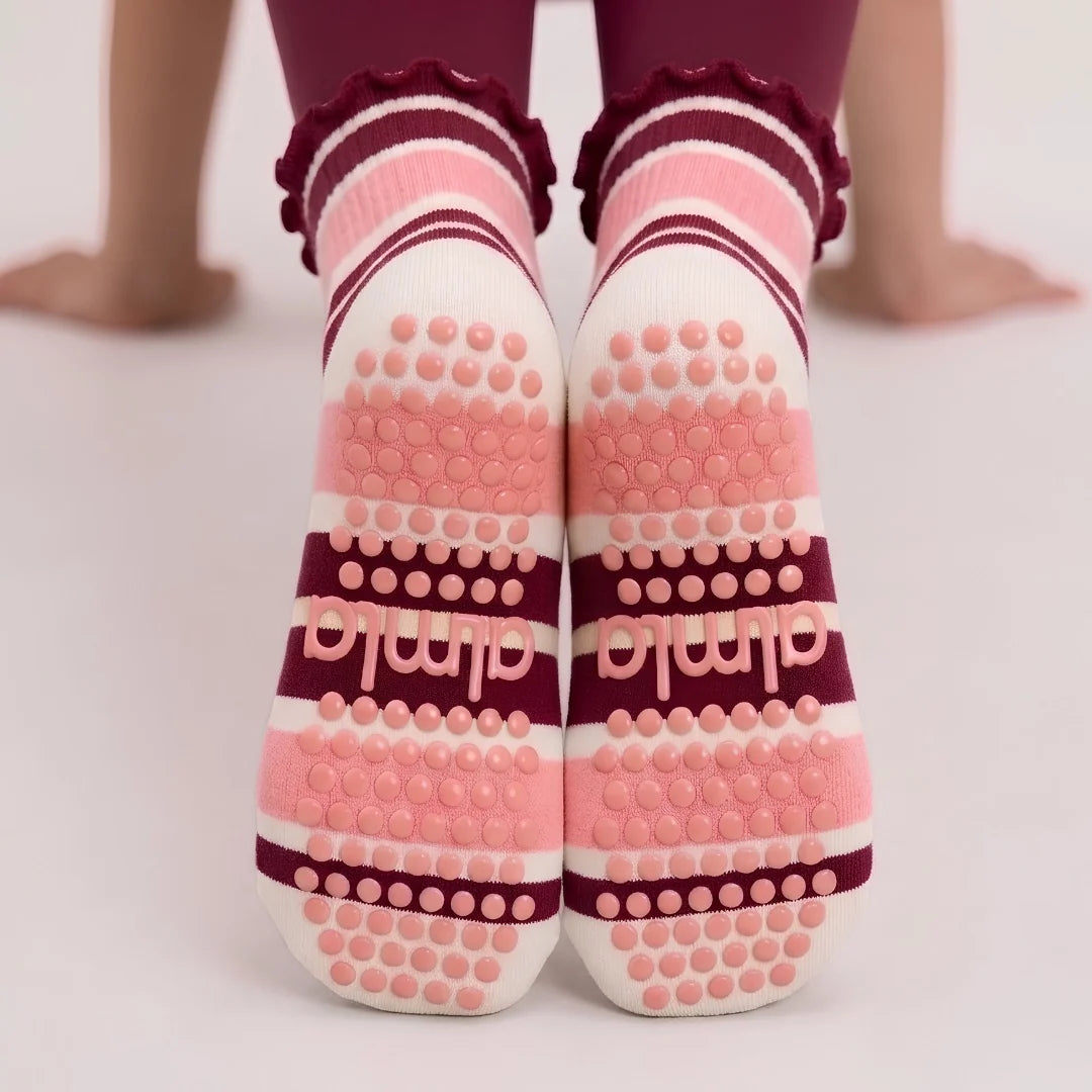 The Raspberry Cream Striped Grip Sock