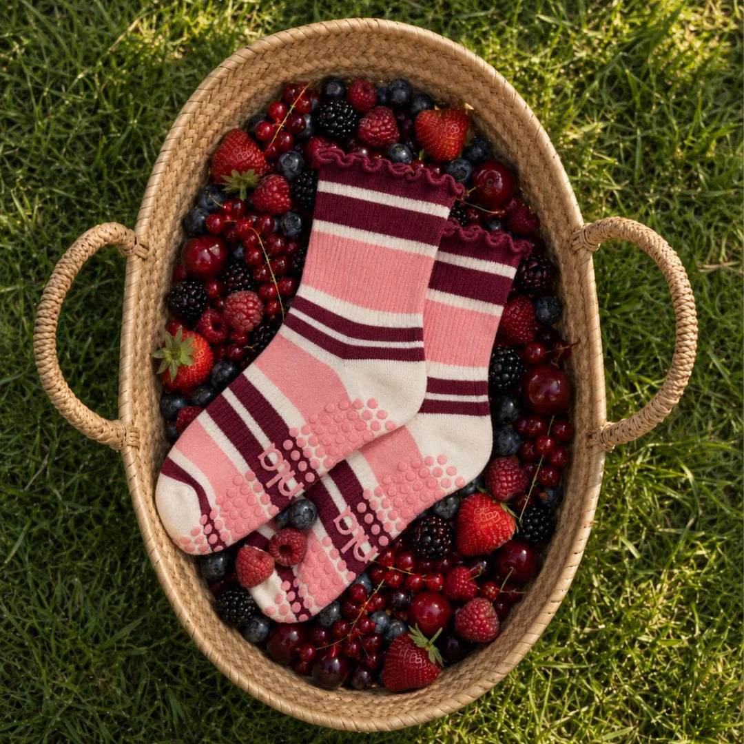 The Raspberry Cream Striped Grip Sock