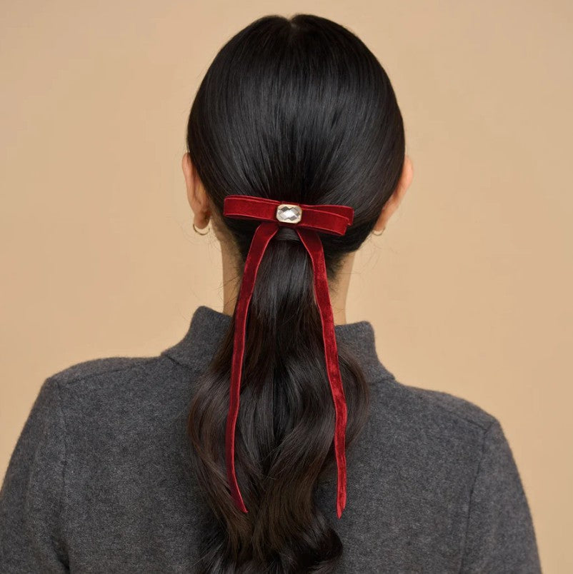Velvet & Gemstone Bow Hair Clip